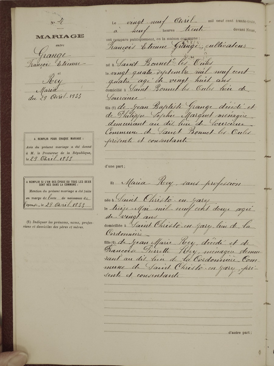 Page du registre